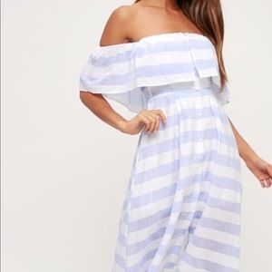 Lulu’s Off the Shoulder Striped Midi Dress